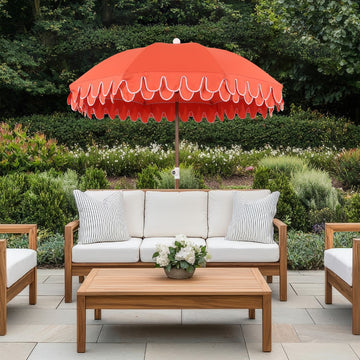 Horizon 6.5 ft. Classic MidCentury Scalloped Fringe Market Beach Umbrella